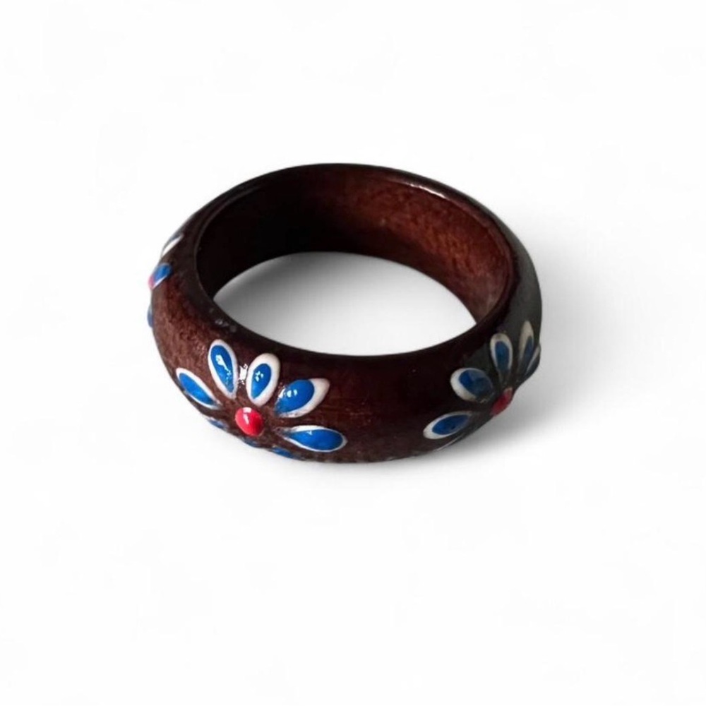 Artisan Wooden Flower Ring Boho Style